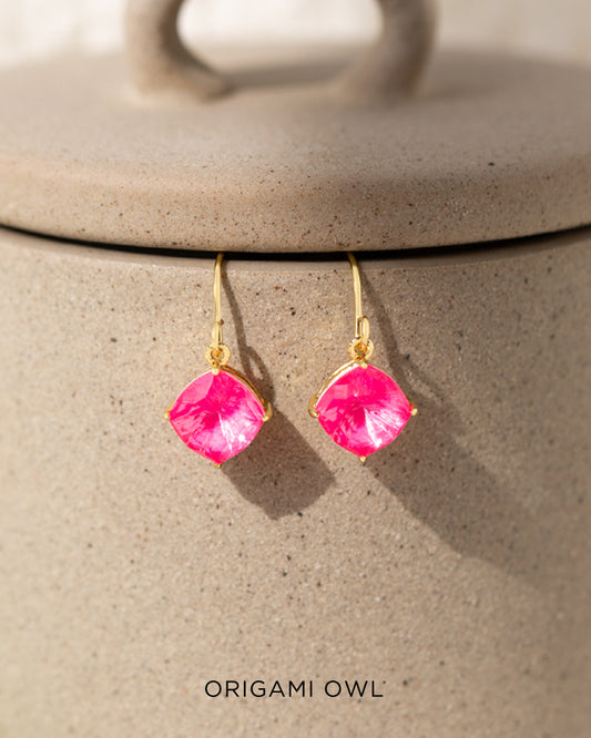 Origami Owl Electric Pink Crystal Drop Earrings