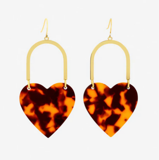 Origami Owl Gold and Tortoise Heart Drop Earrings