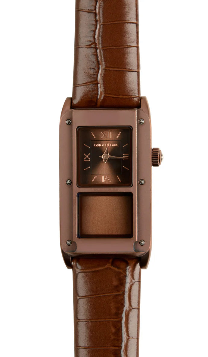 Origami Owl Storyteller Chocolate Living Locket Watch With Lilac Shadow Swarovski Crystals + Brown Croc Leather Band