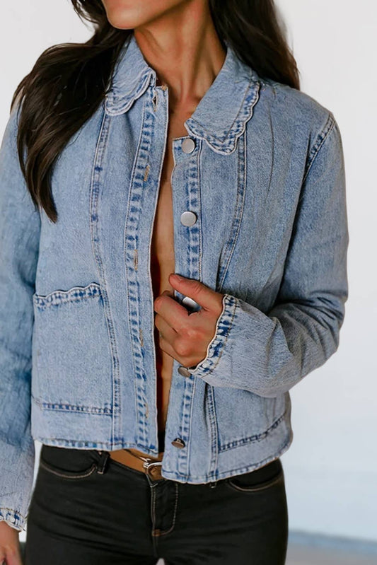 Aapparella - Scallop Trim Collar Patched Pocket Denim Jacket | S-XL