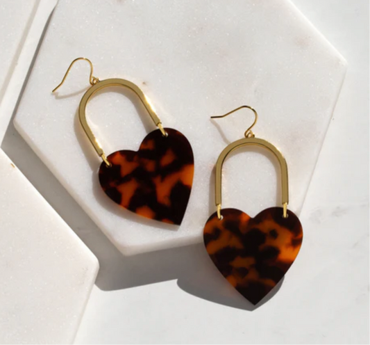 Origami Owl Gold and Tortoise Heart Drop Earrings