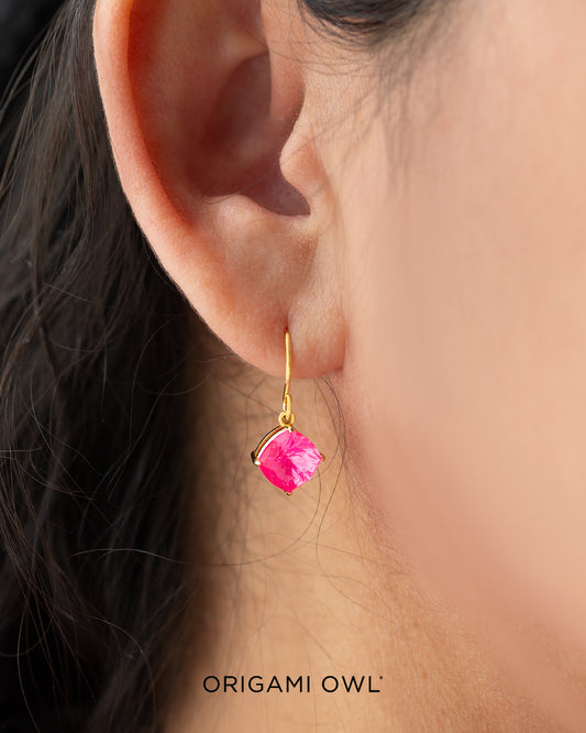 Origami Owl Electric Pink Crystal Drop Earrings