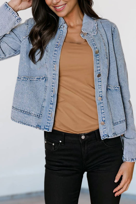 Aapparella - Scallop Trim Collar Patched Pocket Denim Jacket | S-XL